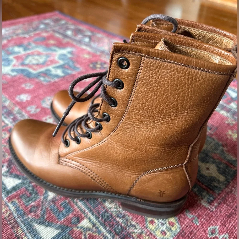 Frye Veronica Combat Boot Women’s US 7 Camel Leather Lace-Up - Picture 5 of 11